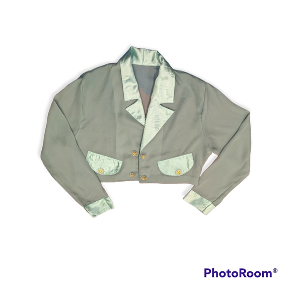 Vintage 90s Diva Sage Green Maxi Dress and Bolero Set Gold Buttons Size S/M - Picture 9 of 11